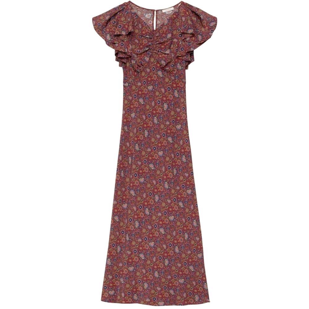 NWT Doen Beatriz Silk Ruffle Short Sleeve Maxi Dress Rouge Adaline Medallion - Picture 14 of 15